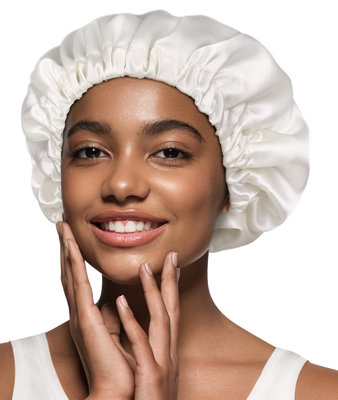Alnorm Breathable Double Layer Natural Hair Satin Bonnet Sleep Cap Off-White Beauty and Personal Care Alnorm