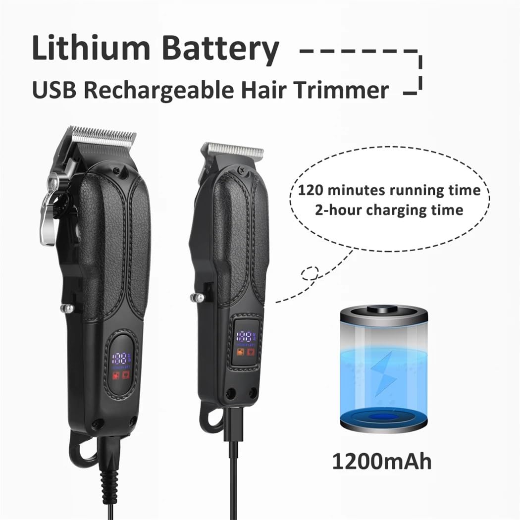 GLESVOWIO Hair Clippers for Men 2 PCS Professional Hair Clipper Set Rechargeable Hair Trimmer with LCD Digital Barber Hair Cutting Machine Display Beauty and Personal Care GLESVOWIO