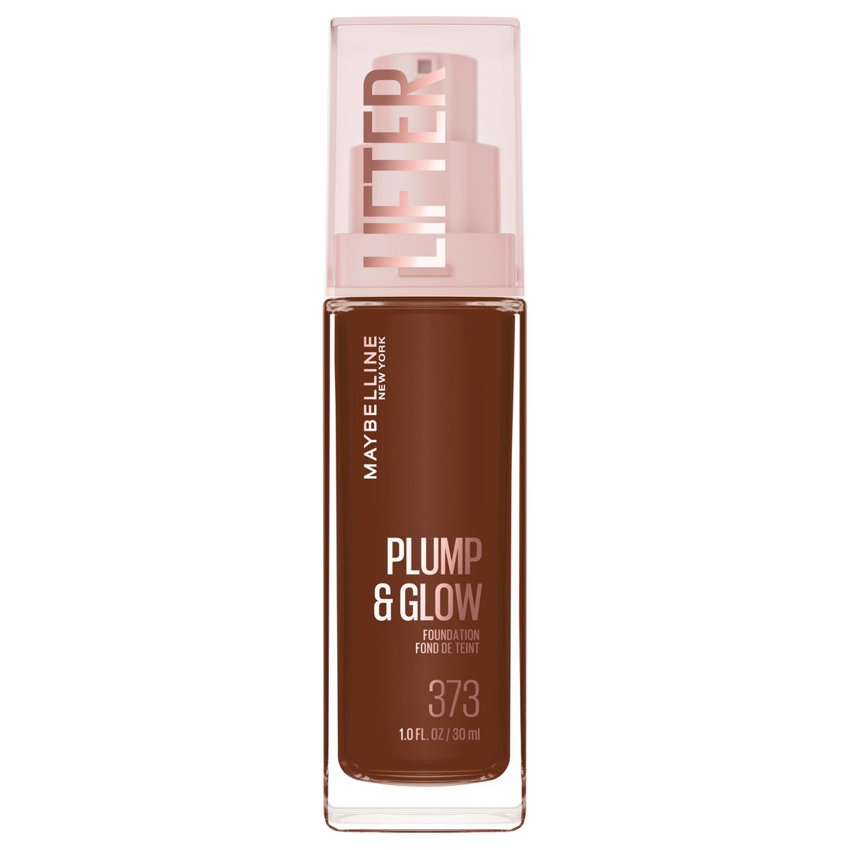Maybelline Lifter Plump & Glow Foundation, Liquid Foundation with 2% Niacinamide + Hyaluronic Acid, Plumping and Brightening Face Makeup, 373, 1 Count