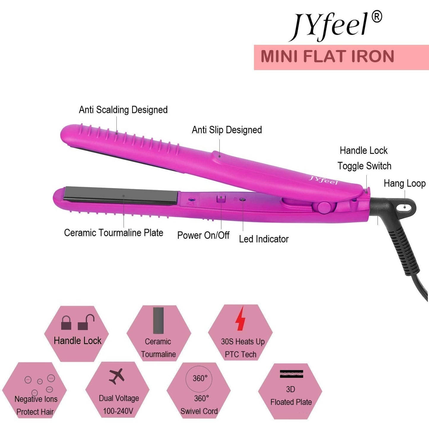 JYfeel Mini Travel Flat Iron, 2/3 inch, Ceramic Tourmaline, Dual Voltage Hair Straightener, instant Heat Up to 430, with Travel Case Beauty & Personal Care JYfeel
