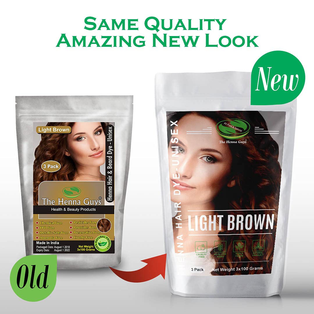 3 Packs Of Light Brown Henna Hair & Beard Color/Dye 100 Grams - Natural Hair Color, Plant-based Hair Dye - The Henna Guys Beauty & Personal Care The Henna Guys