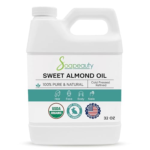 Soapeauty Sweet Almond Oil Cold Pressed Refined USDA Organic | 100% Pure & Natural Available in Bulk | Carrier for Essential Oils, Massage, Skin Beauty & Personal Care Soapeauty