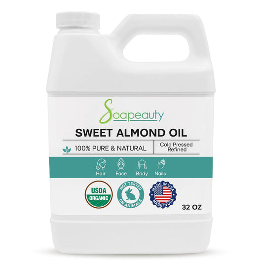 Soapeauty Sweet Almond Oil Cold Pressed Refined USDA Organic | 100% Pure & Natural Available in Bulk | Carrier for Essential Oils, Massage, Skin Beauty & Personal Care Soapeauty
