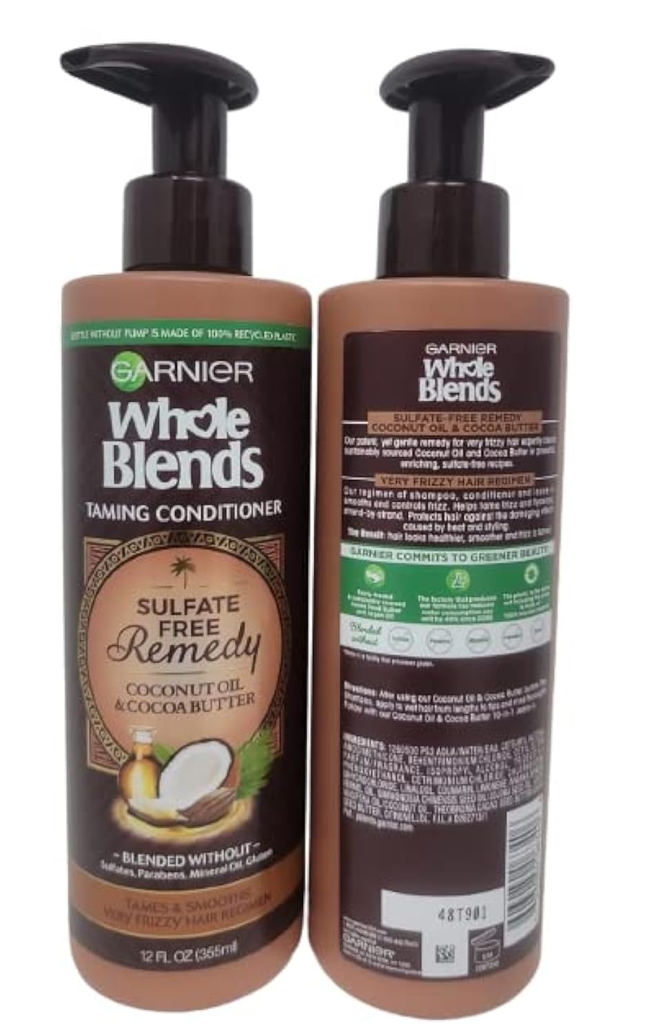 Garnier Whole Blends Sulfate Free Remedy Coconut Oil Conditioner for Frizzy Hair - 12 fl oz (PACK OF 2)