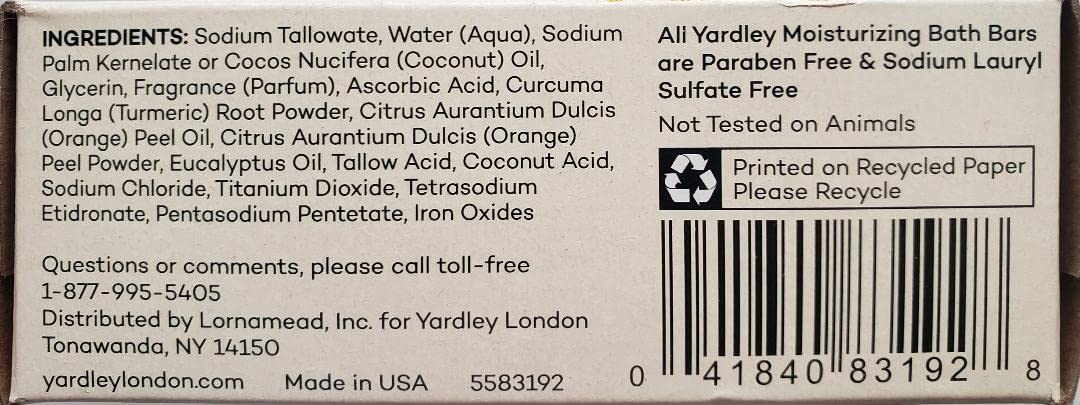 Yardley London Vitamin C Moisturizing Bath Bar With Tumeric and Orange Peel 4oz (Pack of 3) Beauty & Personal Care Generic
