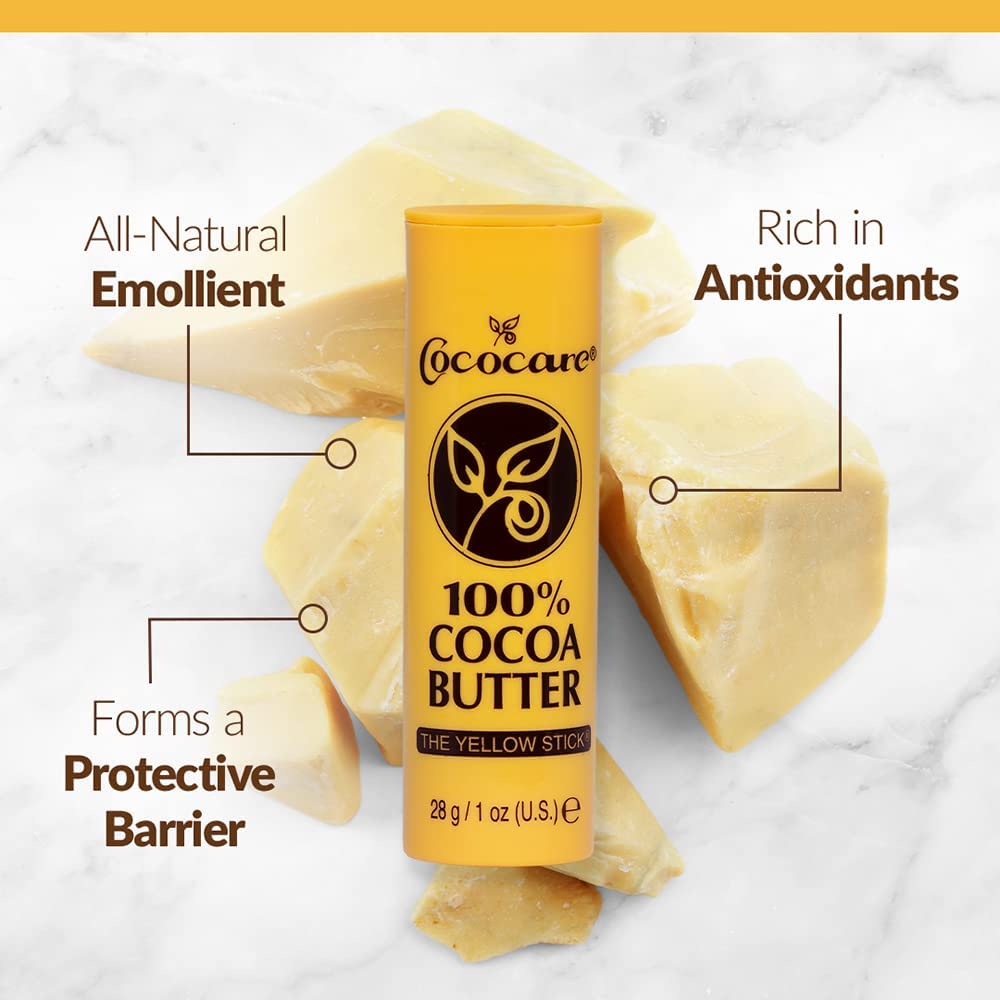 Cococare 100% Cocoa Butter Stick - All-Natural Cocoa Butter Emollient for Ultimate Skin Hydration & Protection - The Yellow Stick - (2 Pack) Beauty and Personal Care COCOCARE