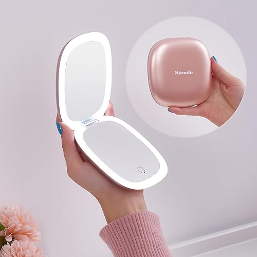 Mocado Compact LED Magnifying Travel Makeup-Mirror - 4 inches 1X/10X Magnification Small Hand Pocket Dimmable Double Sided USB Rechargeable Touch Beauty & Personal Care Mocado