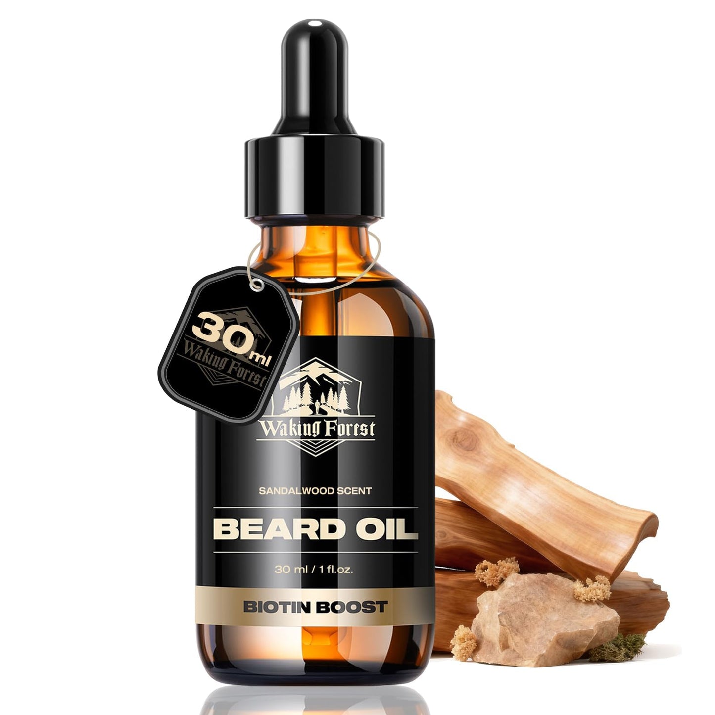 Waking Forest Sandalwood Beard Oil for Men - Biotin Mustache Oil with Vitamin E, Rosemary & Castor - Beard Care Softener, Strengthens, and Moisturizes Beauty and Personal Care Waking Forest