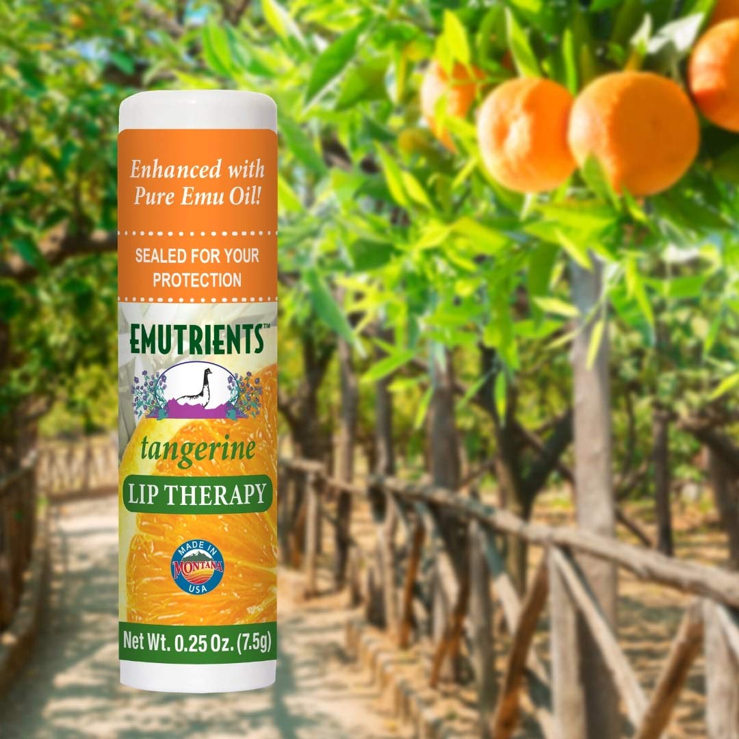 Montana Emu Ranch - Lip Therapy Lip Balm - 0.25 Ounce - Tangerine Flavor - 3 Pack - Made with Pure Emu Oil Beauty and Personal Care Montana Emu Ranch