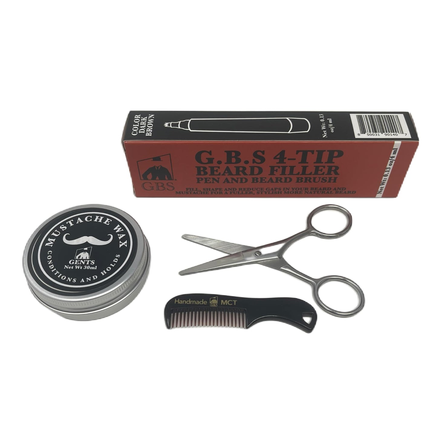G.B.S Mustache Wax Extra Strong Hold Fragrance Free Inlcudes Handmade Mustache Comb,trimming scissors and Dark Brown Beard Filler Pen Beauty and Personal Care G.B.S