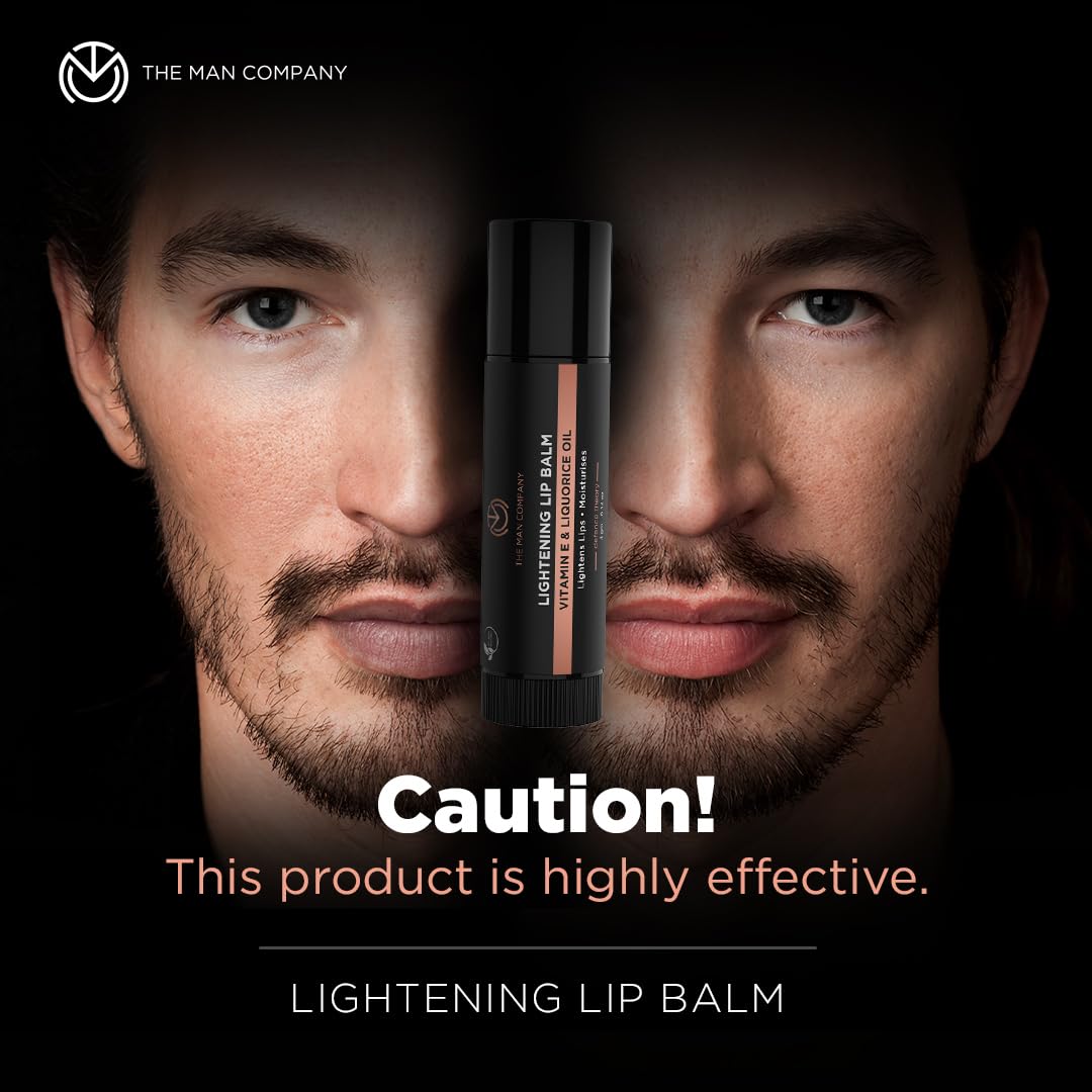 The Man Company Lightening Lip Balm for Men with Vitamin E & Liquorice Oil (0.14 oz), Lightens Darkened Lips, Nourishes, Moisturizes & Hydrates - PABA Beauty and Personal Care The Man Company