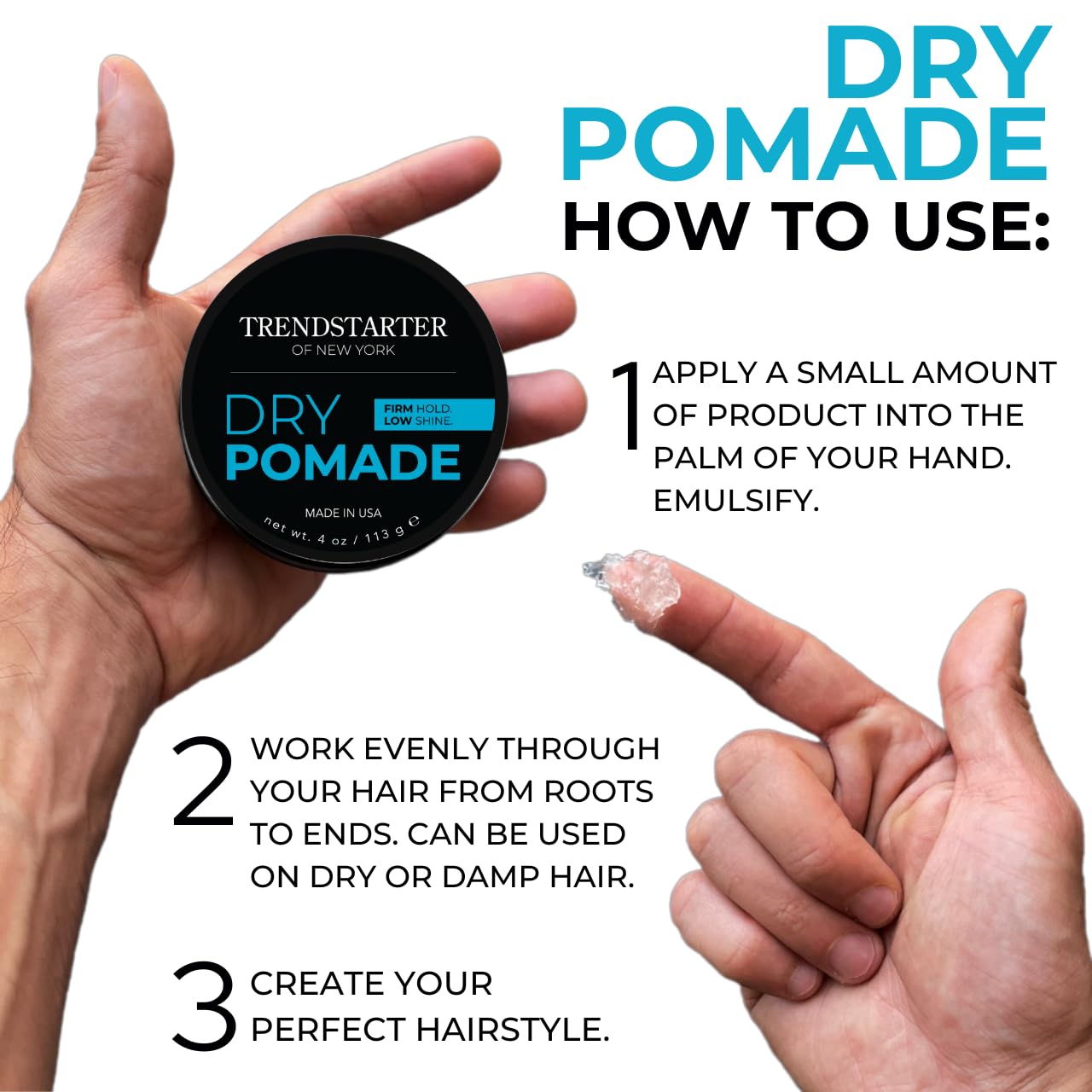 TRENDSTARTER - DRY POMADE (4oz) - Firm Hold - Low Shine - Water-Based Gel Type Pomade - All-Day Hold Premium Hair Styling Products Beauty & Personal Care TRENDSTARTER