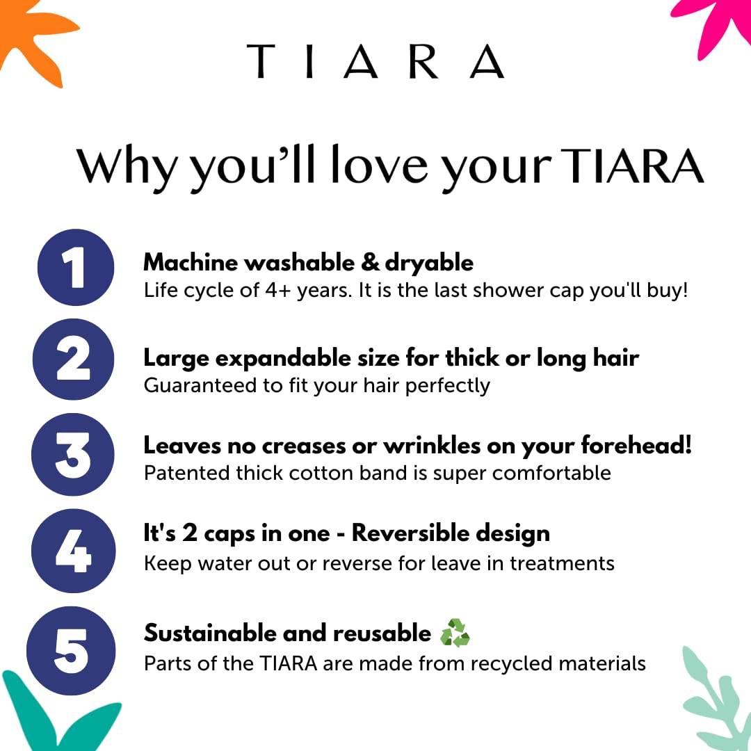 TIARA Reusable Waterproof Shower Cap for Women - Large Shower Cap for Long Thick Hair, Reversible Deep Conditioning Hair Cap, Soft Terry Lined Beauty & Personal Care TIARA Shower Cap
