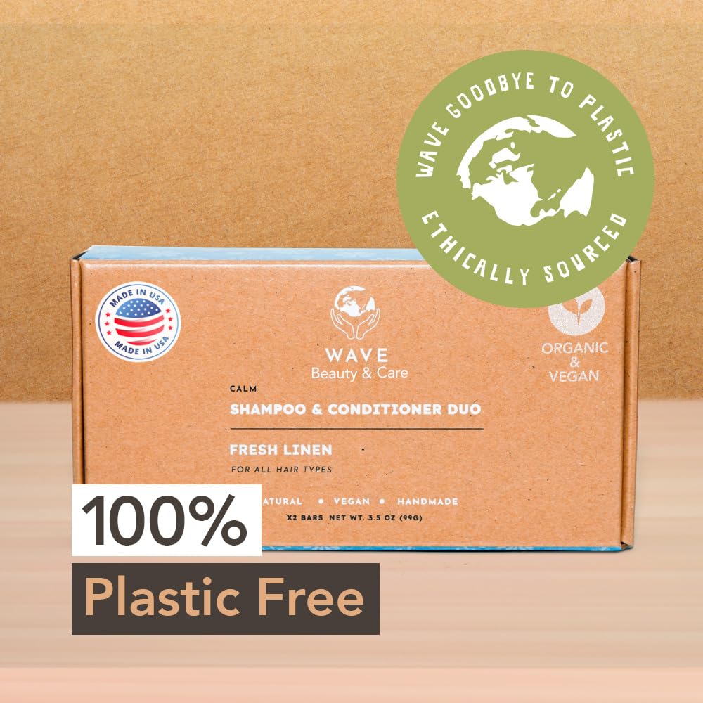 Wave Fresh Linen Shampoo & Conditioner Bar Set - Natural & Organic Moisturizing Vegan Shampoo and Conditioner Bars for Women & Men - Long-Lasting Beauty & Personal Care Clever Yoga
