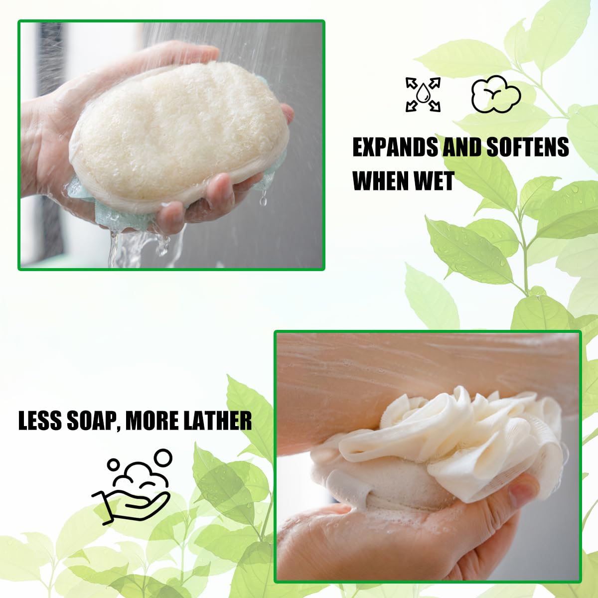 Double Sided Natural Loofah Exfoliating Body Scrubber and Mesh Pouf Bath Sponges for Shower Loofah Pad (2 Piece Set, White/Pink) Beauty and Personal Care VeridianLife