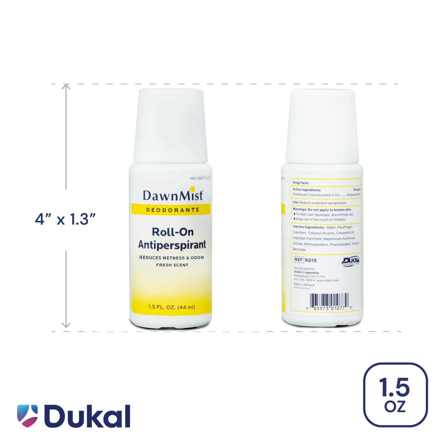Dukal RD15 DawnMist Roll on Antiperspirant & Deodorant, Fresh Scent, Travel Size, 1.5oz, 20 pack Beauty and Personal Care DawnMist