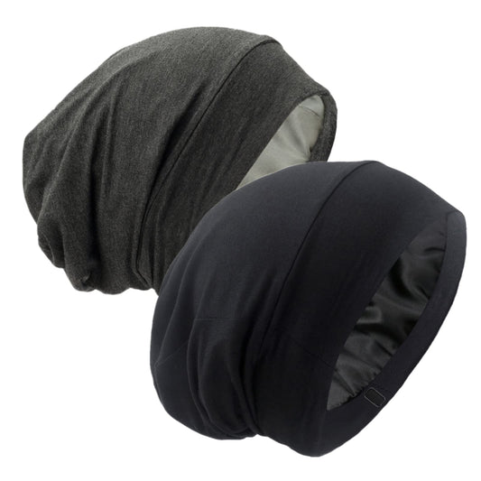 Silk Satin Lined Bonnet Sleep Cap - Adjustable Stay on All Night Hair Wrap Cover Slouchy Beanie for Curly Hair Protection for Women and Men - Black Beauty and Personal Care GB Selected Default Title