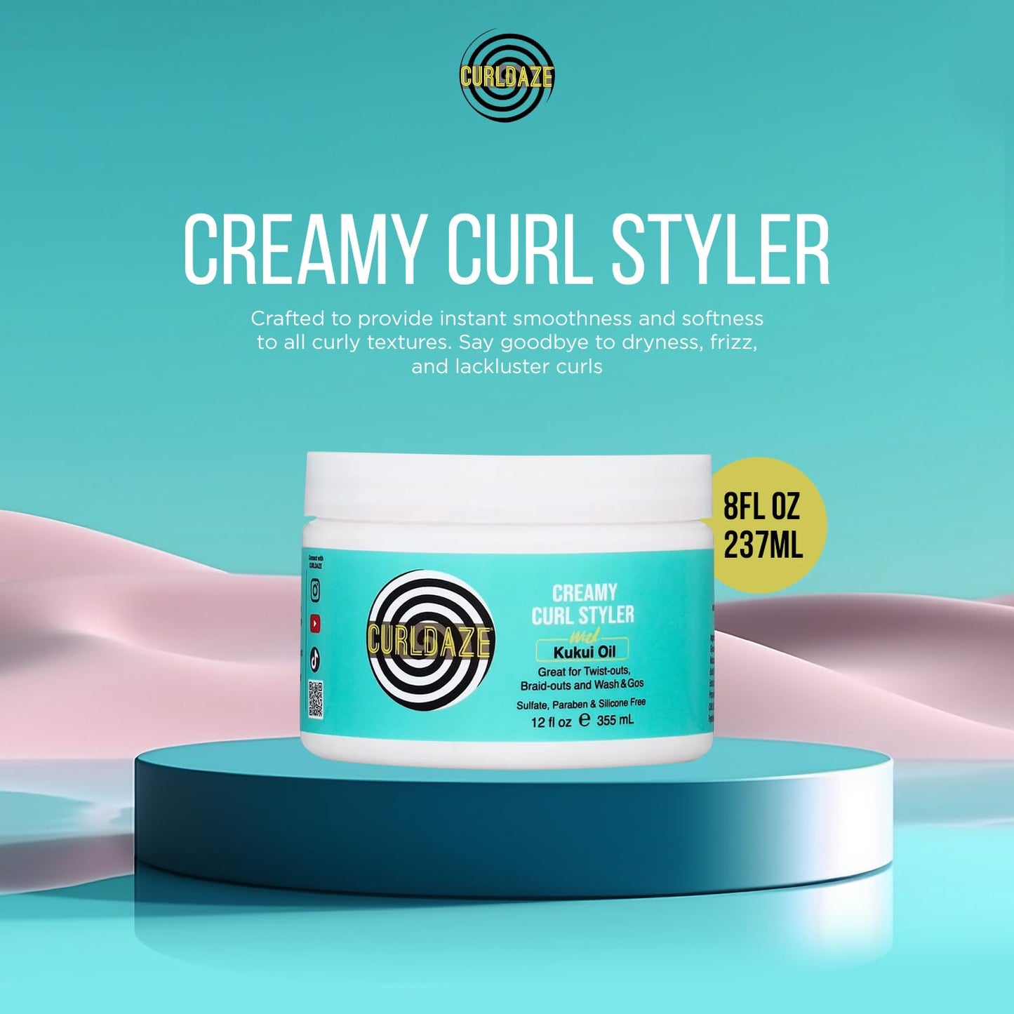 Curldaze Creamy Curl Styler with Kukui Oil, Vitamins A, C, and E. Moisturizing and Styling Curl for Curly Hair, Great for Twist-Outs, Braid Outs, Wash Beauty & Personal Care Curldaze