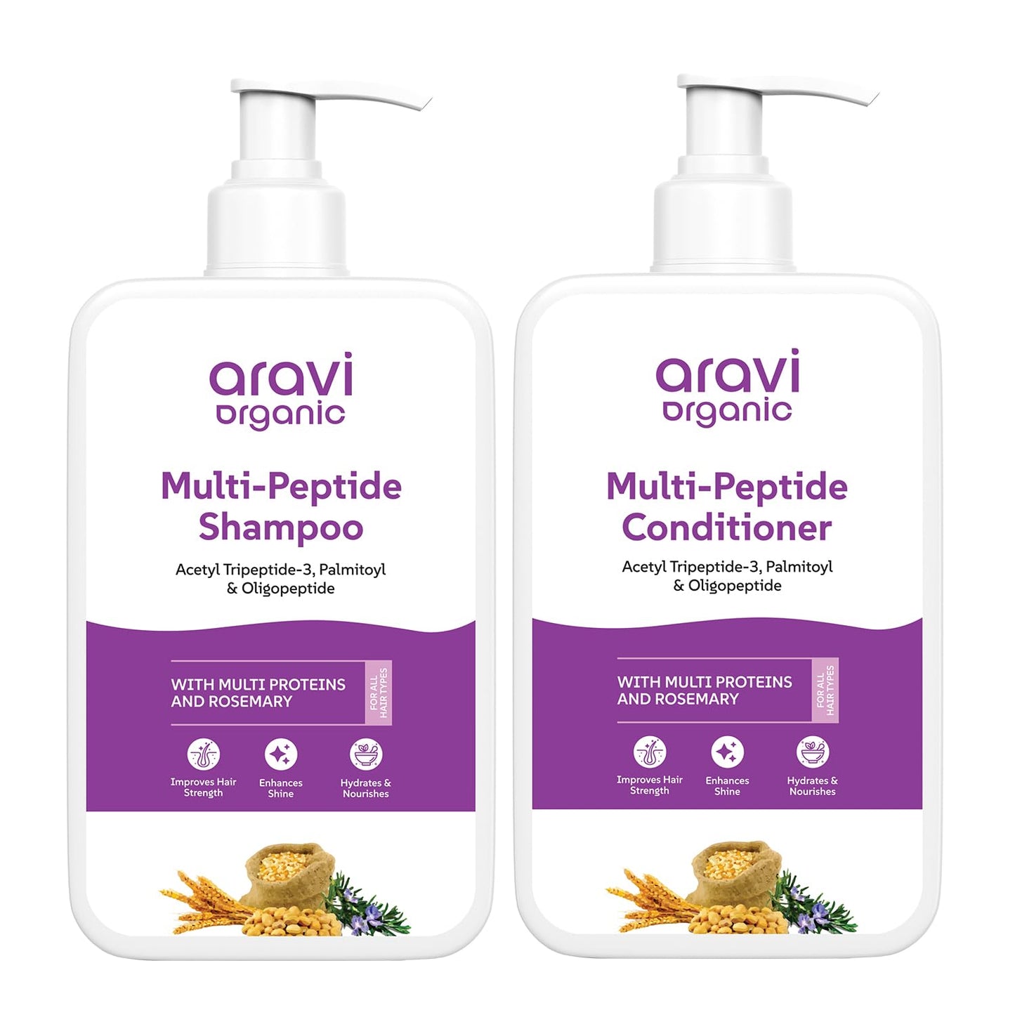 Aravi Organic Multi-peptide Shampoo & Multi-peptide Conditioner For Healthy Hair Growth - Pack of 2 Beauty & Personal Care Aravi Organic