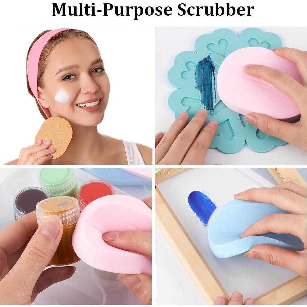 GORGECRAFT 4Pcs Face Washing Sponges Reusable Make-Up Remover Sponges Oval Facial Cleansing Sponge 2 Colors Make Up Sponges for Foundation Daily Beauty and Personal Care GORGECRAFT