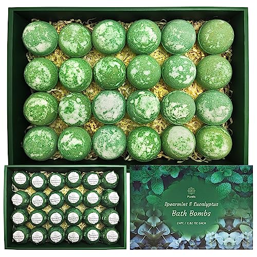 Purelis Handmade 24-Pack Spearmint & Eucalyptus Bath Bombs - Natural Moisturizing Aromatherapy Bath Bombs for Men and Women Beauty & Personal Care Purelis