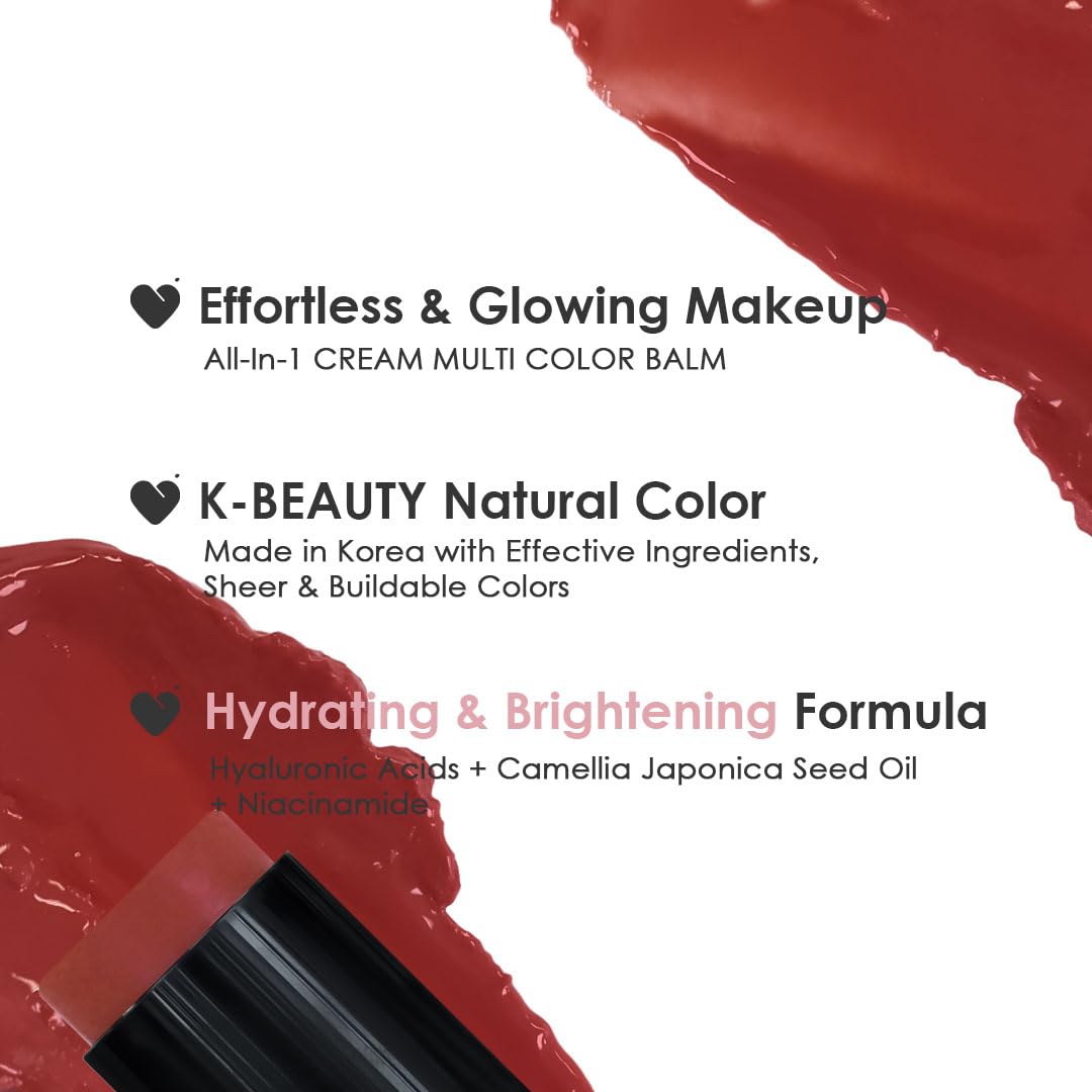 glowiest EFFORTLESS GLOW CAMELLIA MULTI-BALM (Sun-Kissed Berry, One size) - Korean Multi-Balm for Lips & Cheeks, Camellia Oil Glow Stick with Brush Beauty and Personal Care glowiest