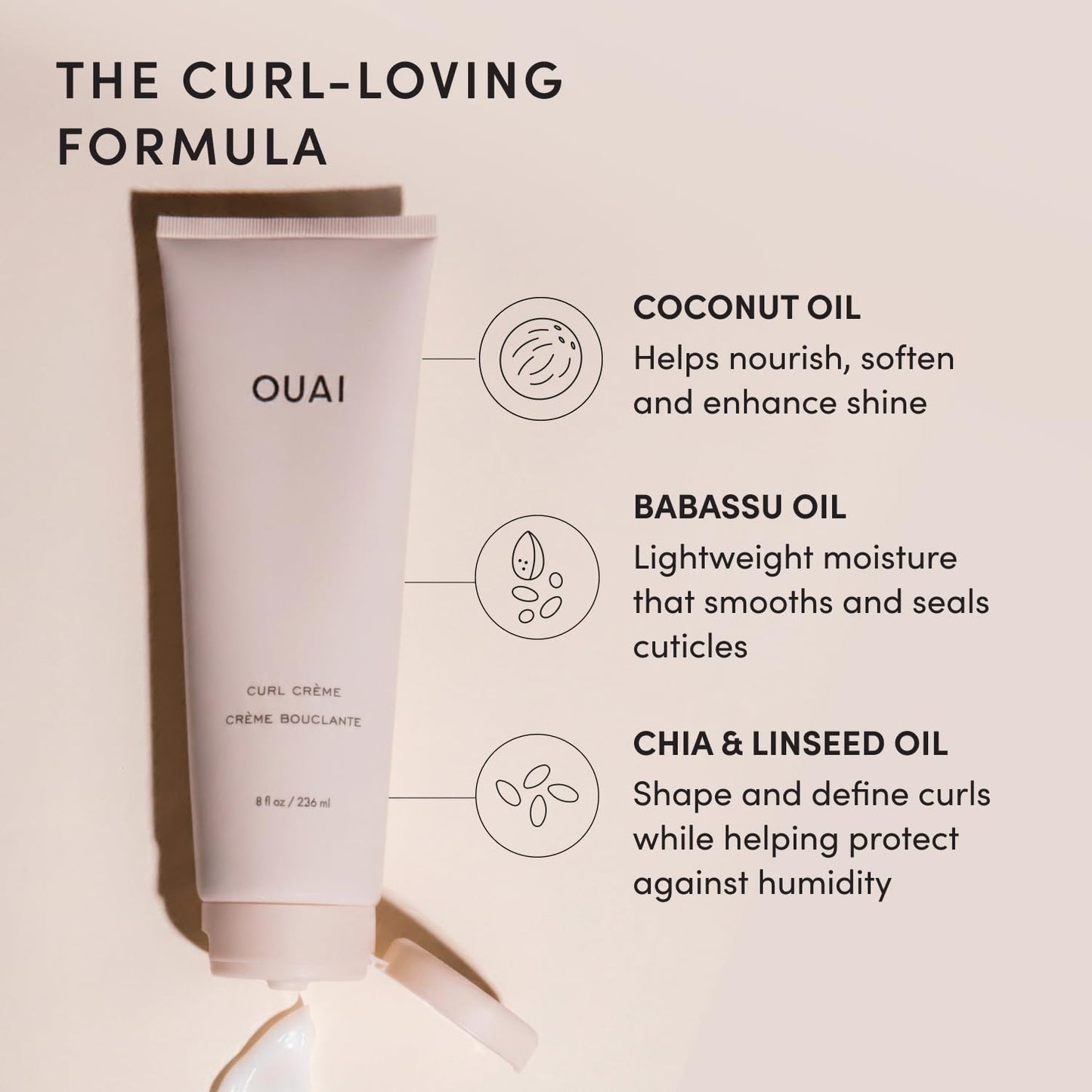 OUAI Curl Cream - Curl Defining Cream with Chia & Linseed Oil - Enhances Definition, Hydration & Shine - Tames Frizz & Protects from Humidity Beauty & Personal Care OUAI