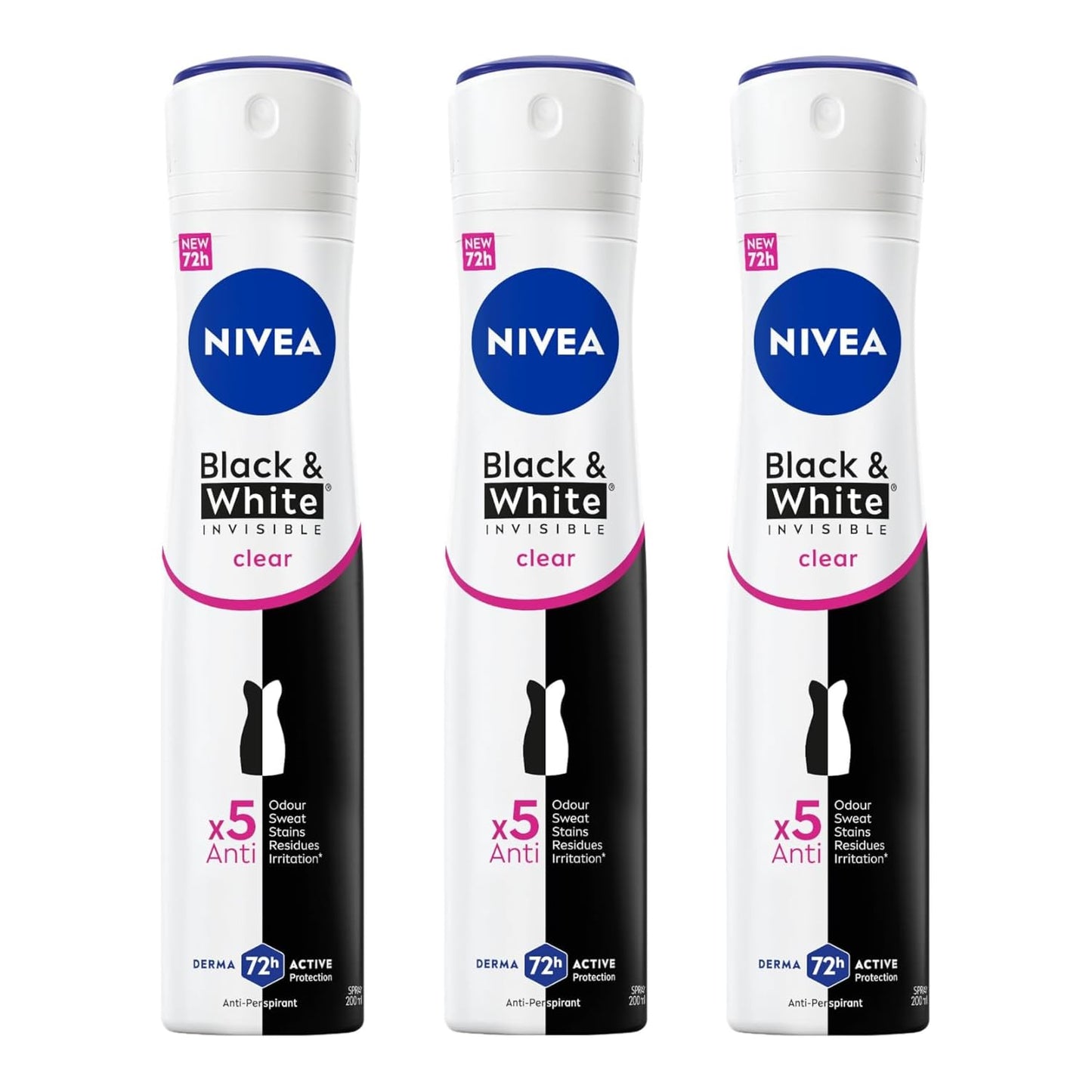 NIVEA Black & White Invisible Clear Anti-Perspirant Deodorant Spray 200ml - 72H Sweat & Odor Protection - Anti-Stain Formula for Black & White Clothes Beauty and Personal Care NIVEA