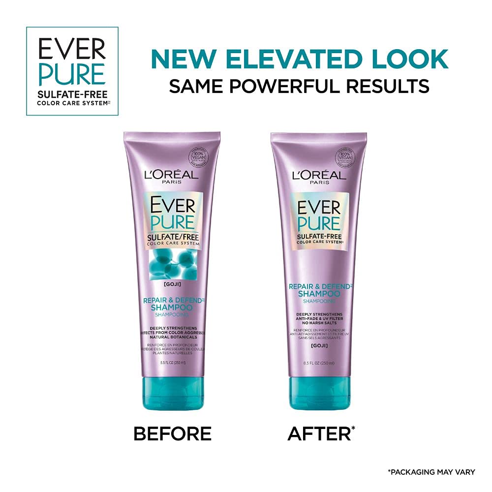 L'Oreal Paris EverPure Repair and Defend Sulfate Free Shampoo for Color-Treated Hair, Strengthens and Repairs Damaged Hair, with Goji, 8.5 Fl; Oz Beauty & Personal Care L'Oreal Paris