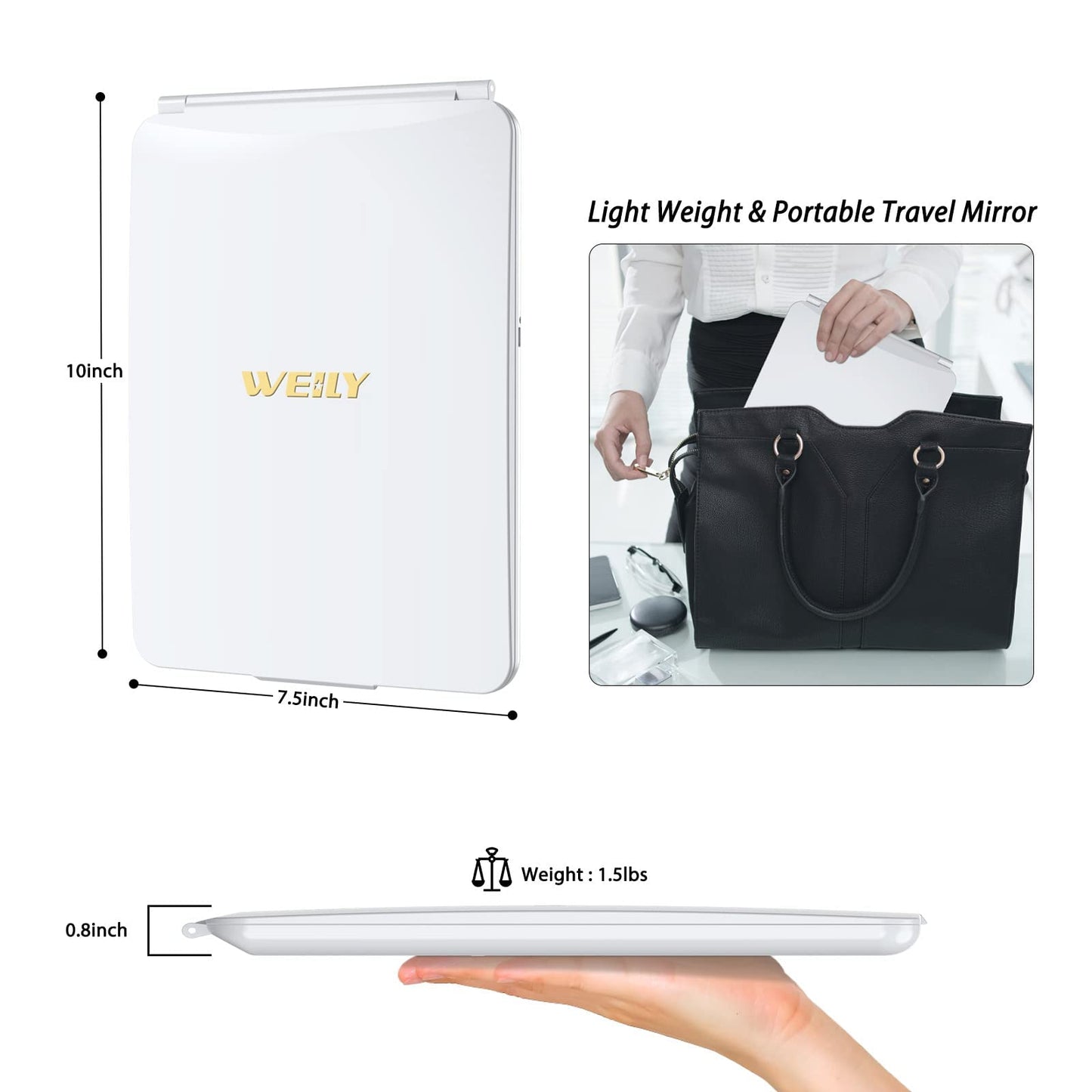 WEILY Portable Travel Mirror Makeup Mirror with 72 LED Lights, Touch Screen Three Colors Dimmable,Ultra Thin, 2000 mAh USB Rechargeable Foldable Beauty & Personal Care WEILY
