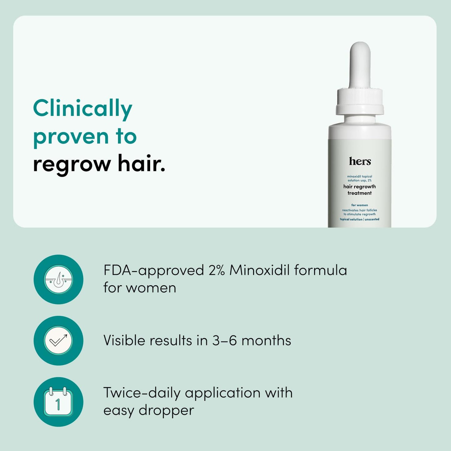 hers Hair Regrowth Treatment - Topical Minoxidil 2% Solution for Women - Supports Thicker, Fuller Hair - Non-Greasy - Unscented, 2 Pack Beauty and Personal Care HIMS & HERS