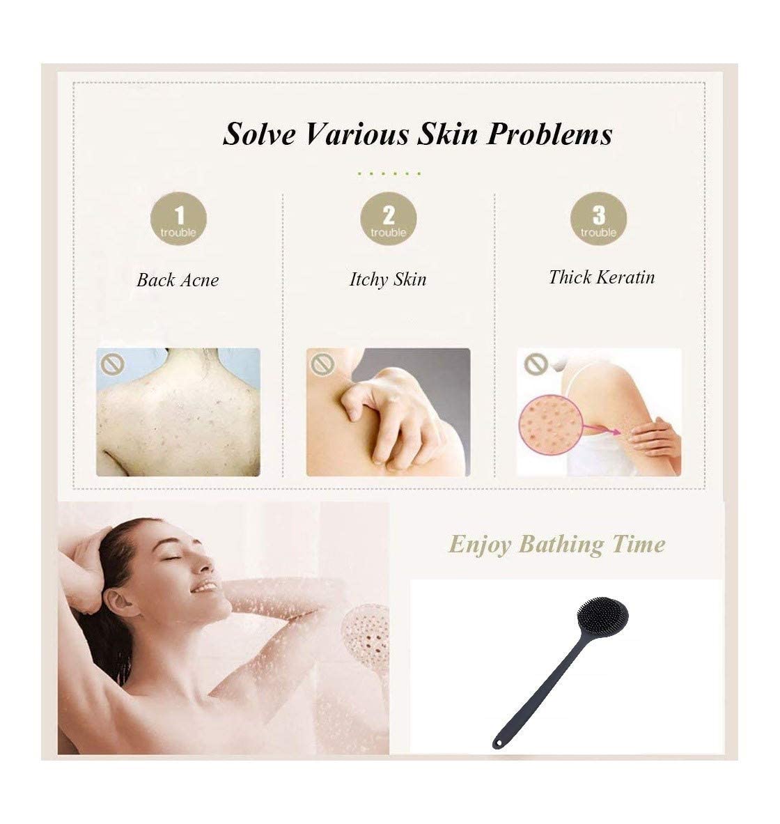 Cinlitek Silicone Body Scrubber, Long Handle Back Scrubber for Body, Shower Srush Back Brush Body Exfoliator Beauty & Personal Care Cinlitek