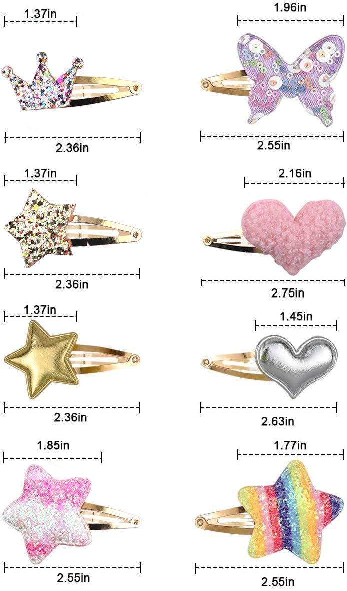 8 Pairs/16 Pack Hair Clips for Girls, Gingbiss Butterfly Metal Snap Hair Clips, Cute Girls Barrettes Heart Shaped Hair Clips Accessories for Kids Beauty & Personal Care Gingbiss