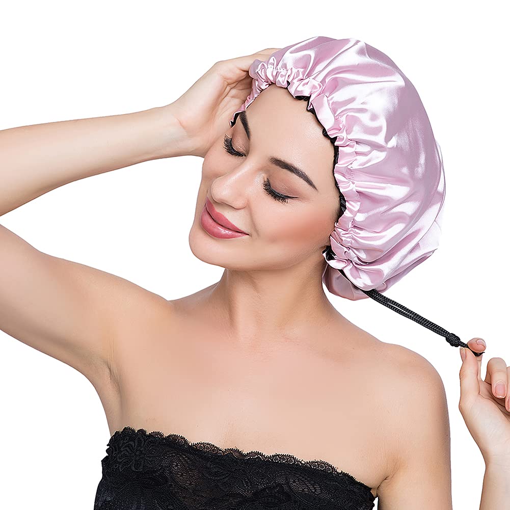 ELIHAIR Stain Bonnet Silky Sleep Cap Adjustable Satin Cap for Night Sleeping Hair Bonnet Reversible Double Layer Light Purple/Black Beauty & Personal Care ELIHAIR