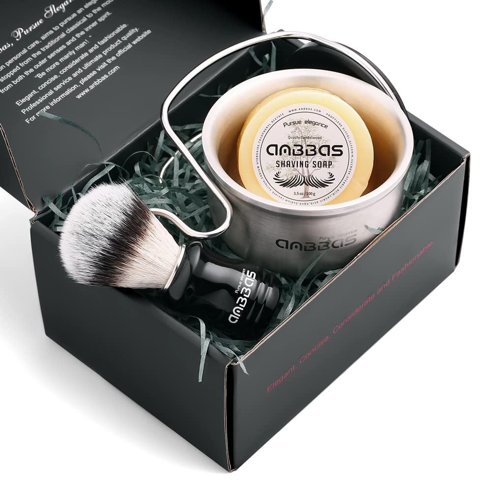 Anbbas Synthetic Badger Shaving Brush Set, 4IN1 Shaving Kit with Stainless Steel Shaving Stand and Lathering Foam Bowl, 3.5OZ Natural Shaving Soap Beauty and Personal Care Anbbas
