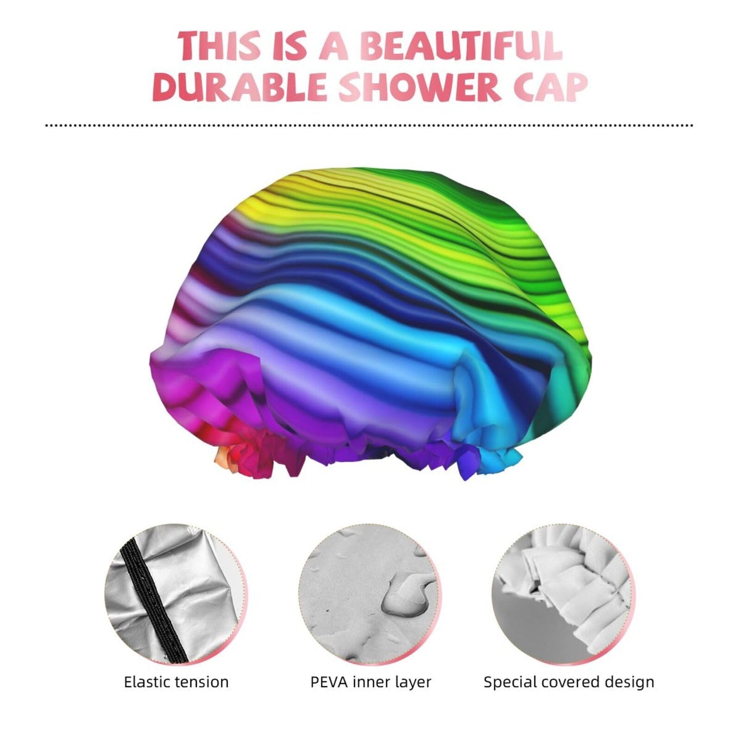Rainbow Spiral Shower Cap for Women Men Large Reusable Shower Bonnet Double-Layer Waterproof Bath Caps Elastic Band Hair Hat for All Hairstyles Beauty and Personal Care BWLHJKE