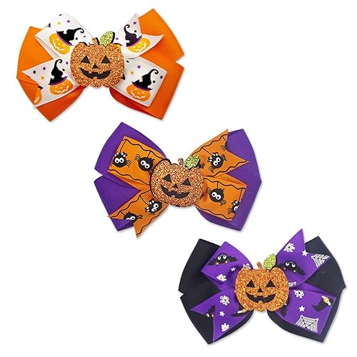 3PCS Halloween Hair Bows Clips Glitter Faux Leather Hair Clips Spider Pumpkins Grosgrain Ribbon Bows Boutique Hair Pins Accessories for Girls Women Beauty & Personal Care On-Airstore