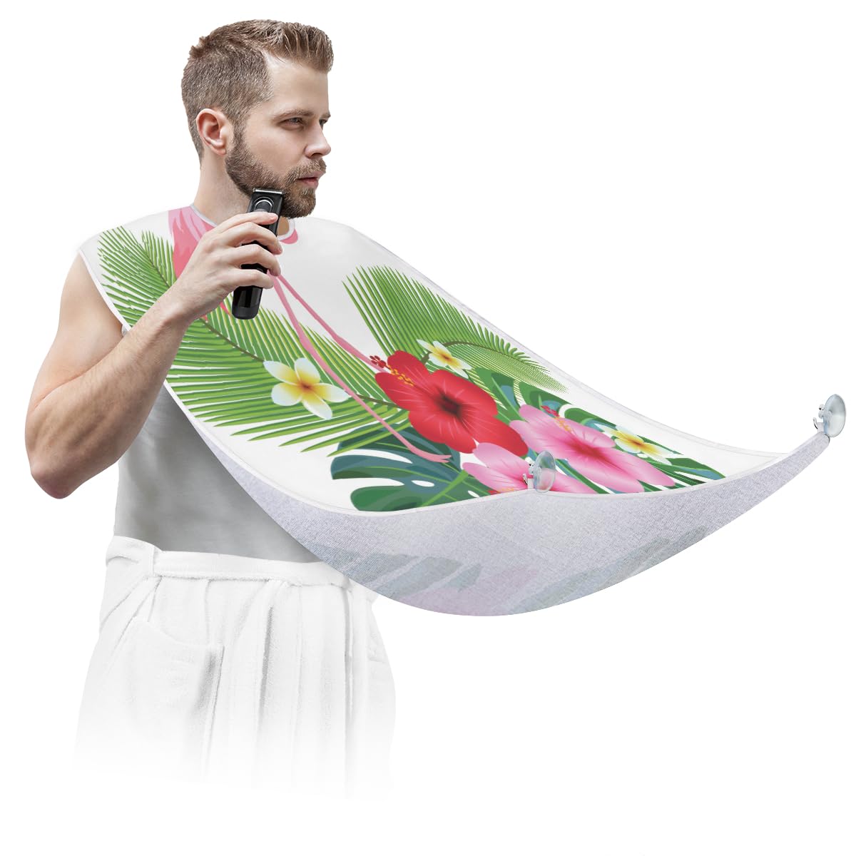 Hsnar Nice Flowers Flamingo Beard Bib Beard Hair Catcher for Men Shaving Waterproof Non-Stick Hair Catcher Grooming Cloth with 2 Suction Cups Beauty and Personal Care Hsnar