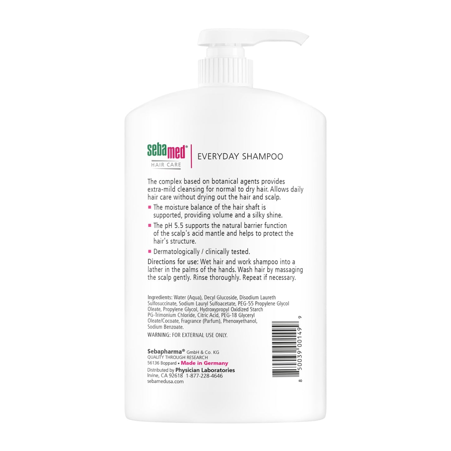 SEBAMED Everyday Shampoo for All Hair Types and Sensitive Scalp 33.8 Fl. Oz (1L) Hypoallergenic Dermatologist Recommended pH 5.5 Soap and Alkali Free Beauty & Personal Care SEBAMED