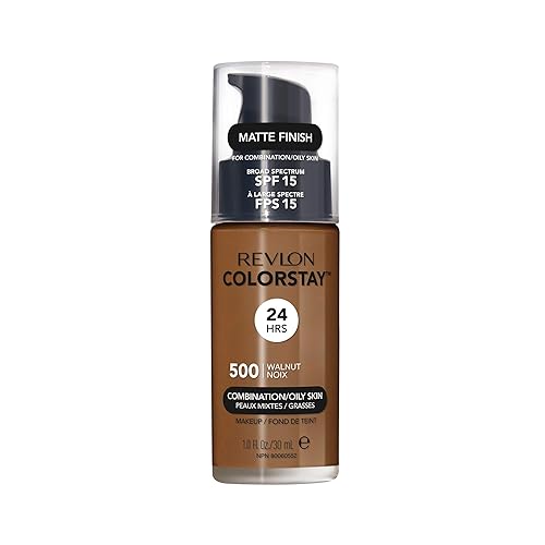 Revlon Liquid Foundation, ColorStay Face Makeup for Combination & Oily Skin, SPF 15, Medium-Full Coverage with Matte Finish, Walnut (500), 1.0 oz Beauty & Personal Care REVLON