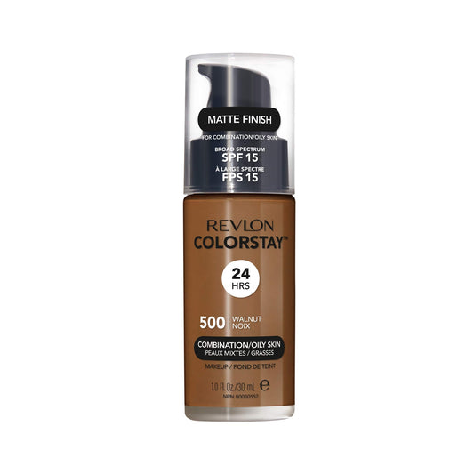 Revlon Liquid Foundation, ColorStay Face Makeup for Combination & Oily Skin, SPF 15, Medium-Full Coverage with Matte Finish, Walnut (500), 1.0 oz Beauty & Personal Care REVLON