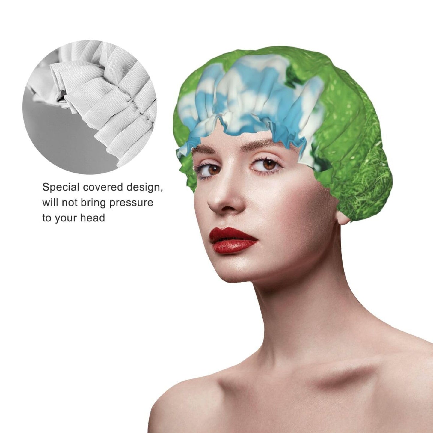 Green Lawn Shower Cap For Women Reusable Double Layers Bathing Bath Cap Hair Caps Waterproof Elastic Band Ladies Spa Salon Shower Hat Hair Caps Beauty and Personal Care GDSHJKLW