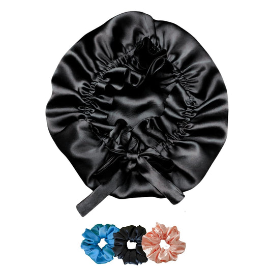 URBAN OX Silk Satin Hair Bonnet for Sleeping, Hair Ties for Women, Girls, Long Hair, Black, Free Size Beauty and Personal Care URBAN OX