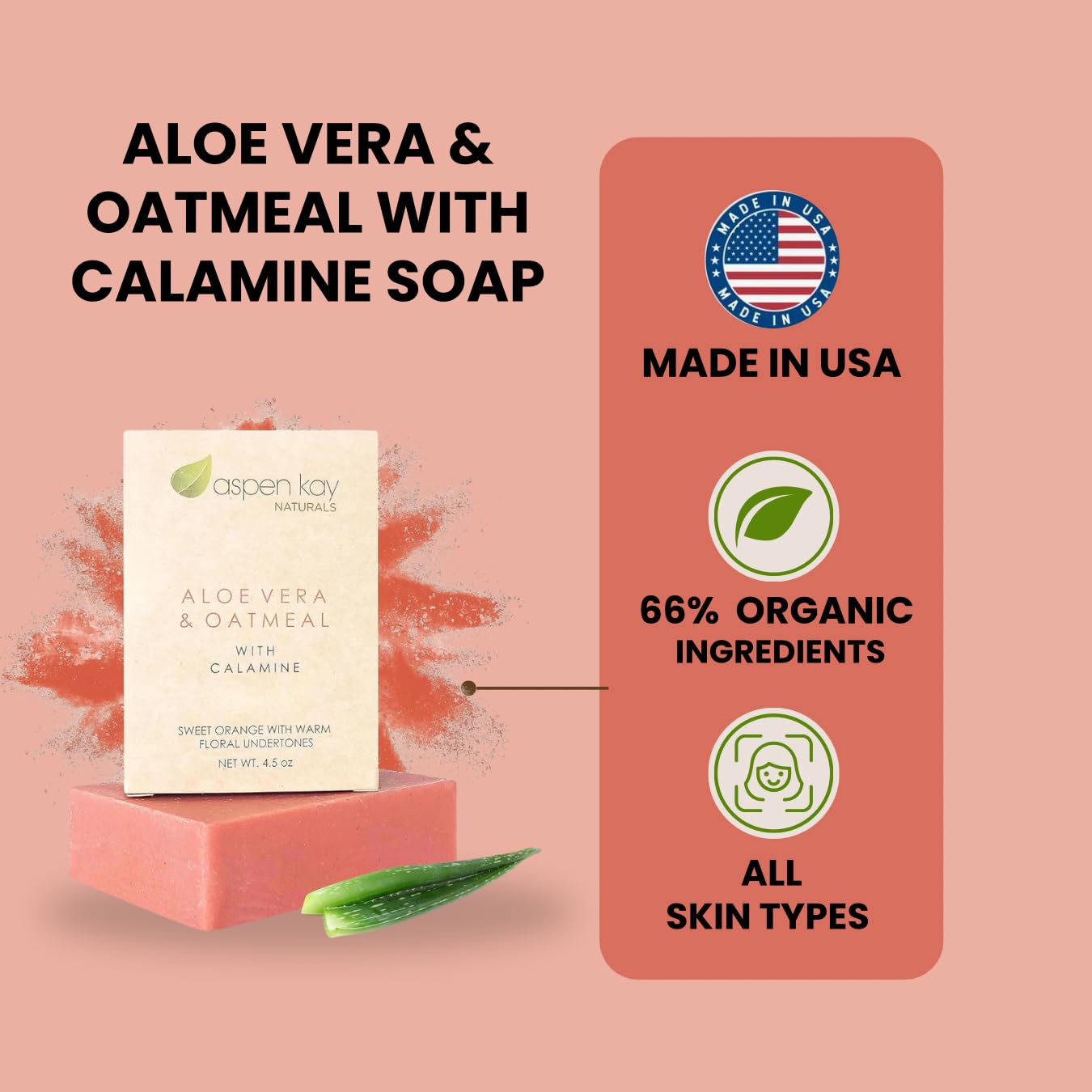 Aloe Vera & Oatmeal Soap Bar with Calamine, Natural & Organic Ingredients - Organic Aloe Vera & Colloidal Oats. Face & Body - for Men, Women & Teens Beauty & Personal Care Aspen Kay Naturals
