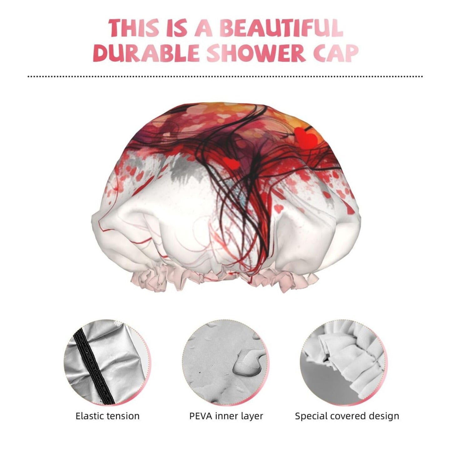 Abstract Heart Shower Cap For Women Reusable Double Layers Bathing Bath Cap Hair Caps Waterproof Elastic Band Ladies Spa Salon Shower Hat Hair Caps Beauty and Personal Care GDSHJKLW