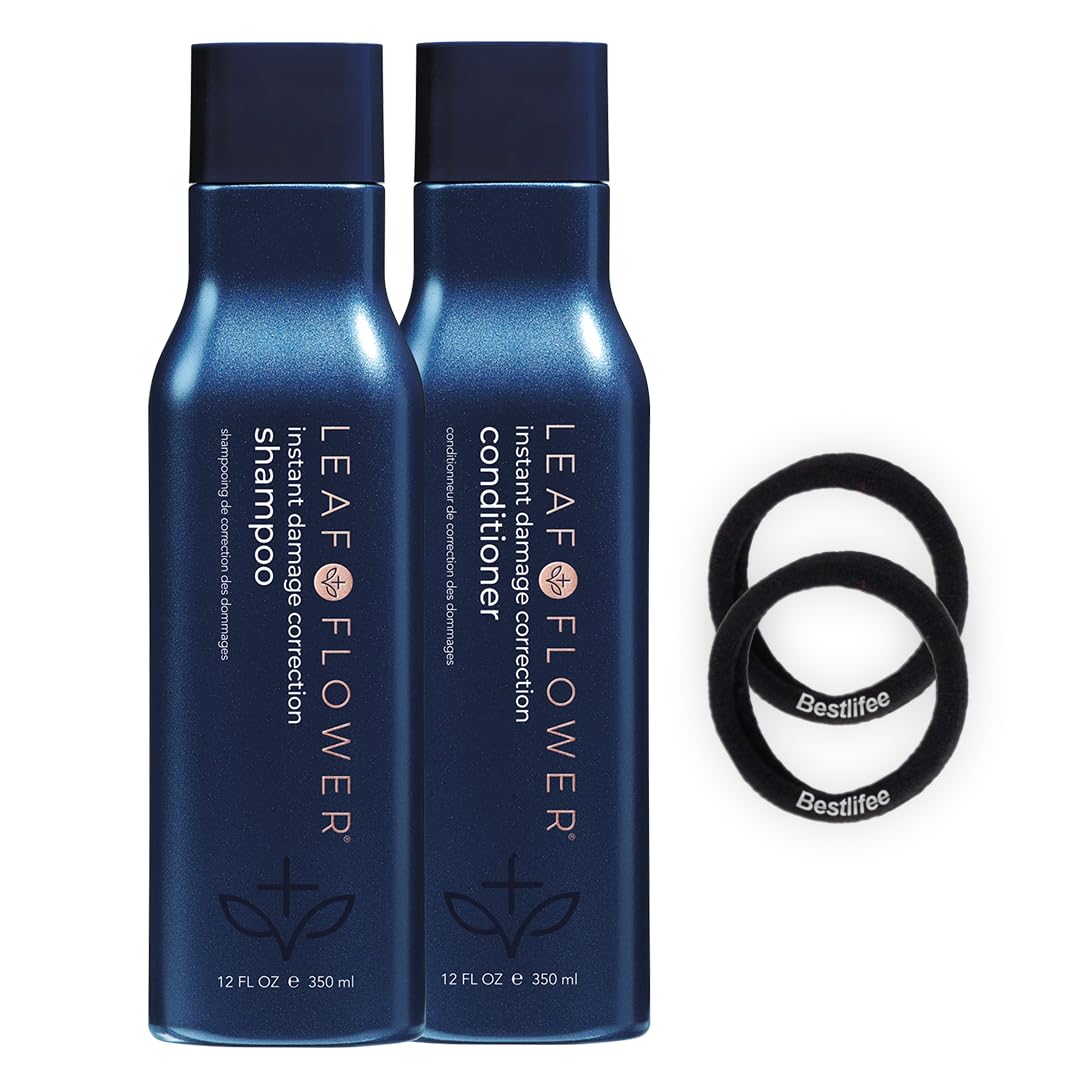 Leaf & Flower Instant Damage Correction Shampoo & Conditioner 12 oz Duo, Blue | Bestlifee Black Hair Ties | Beauty & Personal Care LEAF & FLOWER