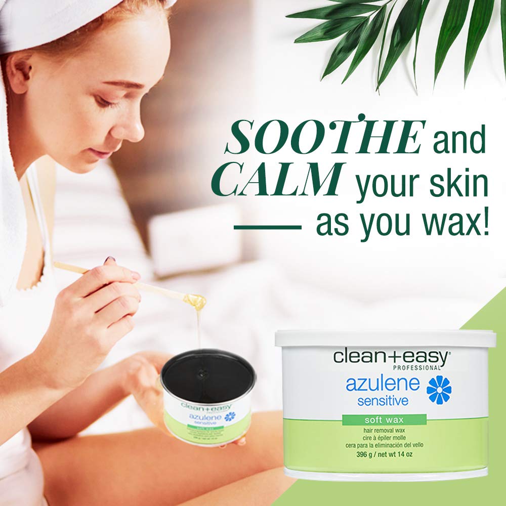 Clean + Easy Azulene Sensitive Soft Wax - Wax for Sensitive Skin Hair Removal, Gentle & Soothing Formula for Face & Body, 14 oz Beauty and Personal Care Clean + Easy