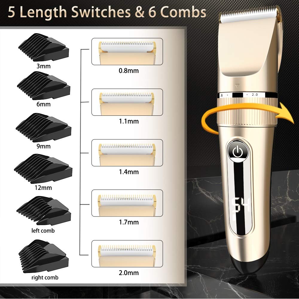 ZUIAI Waterproof Men Hair Clipper Hair Electric Trimmer Tool LED Digital Display Limit Comb Barber Cutting Clipper Beauty and Personal Care ZUIAI