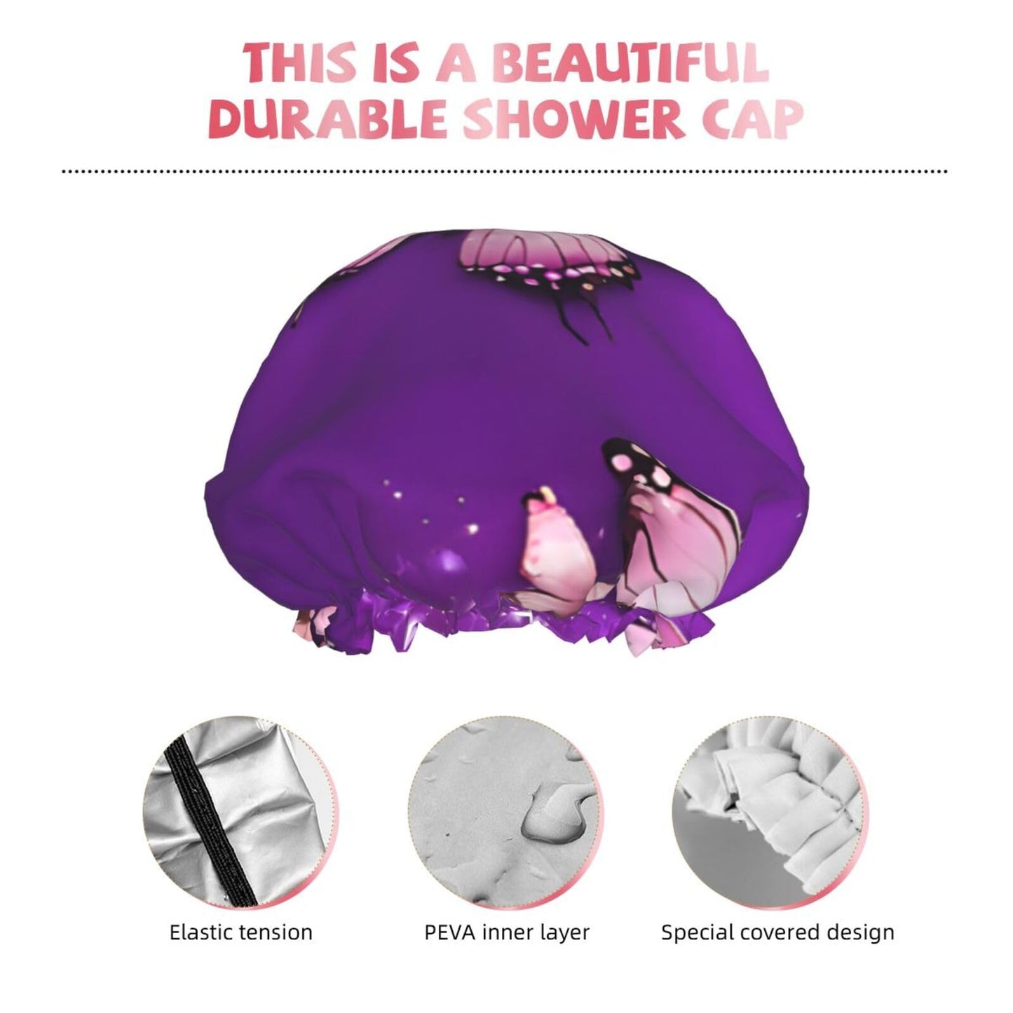 Purple Butterflies Printed Double Layer Lined Shower Cap,Shower Caps For Women Reusable Beauty and Personal Care BEIVGOXL