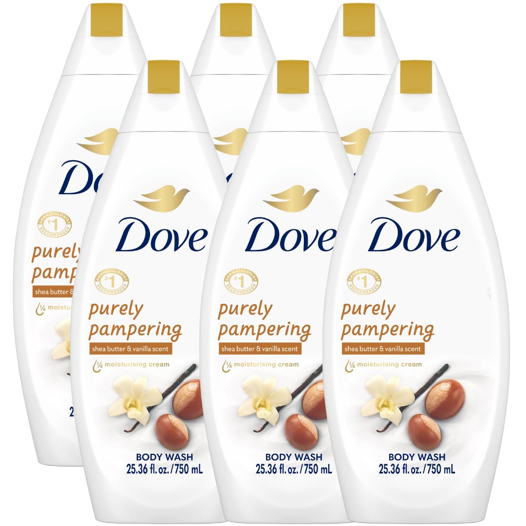 Dove Body Wash 6-Pack - Purely Pampering, Shea Butter & Warm Vanilla for Softer, Smoother Skin, 25.36 Fl Oz Ea Beauty & Personal Care Dove